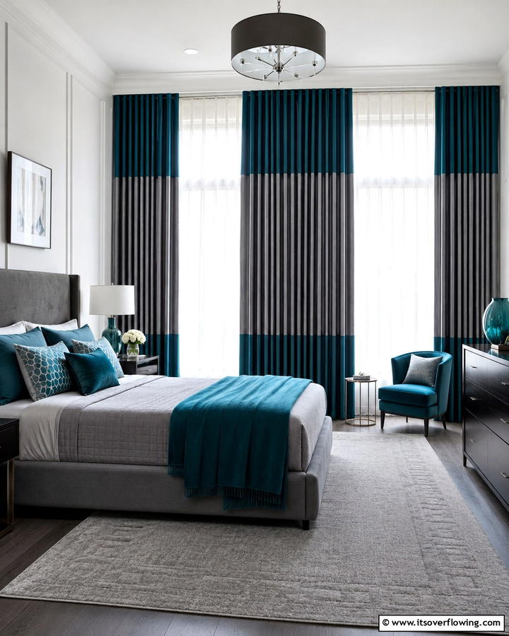 Teal and Grey Curtains for a Cohesive Look - 20 Teal and Grey Bedroom Ideas for a Modern Look