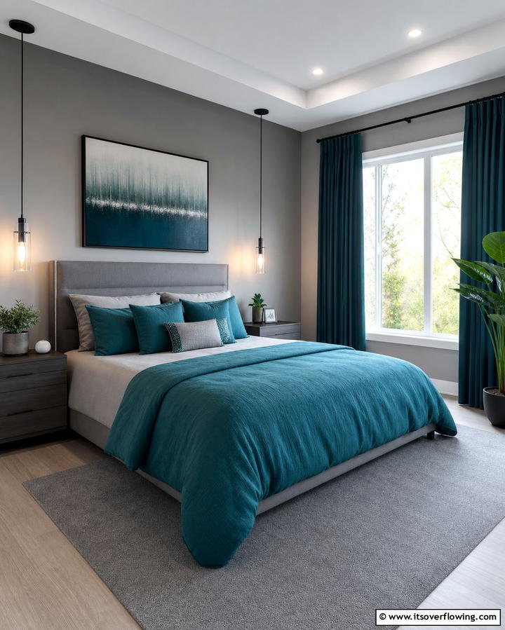 Teal and Grey Harmony - 25 Teal Bedroom Ideas for a Serene and Stylish Space