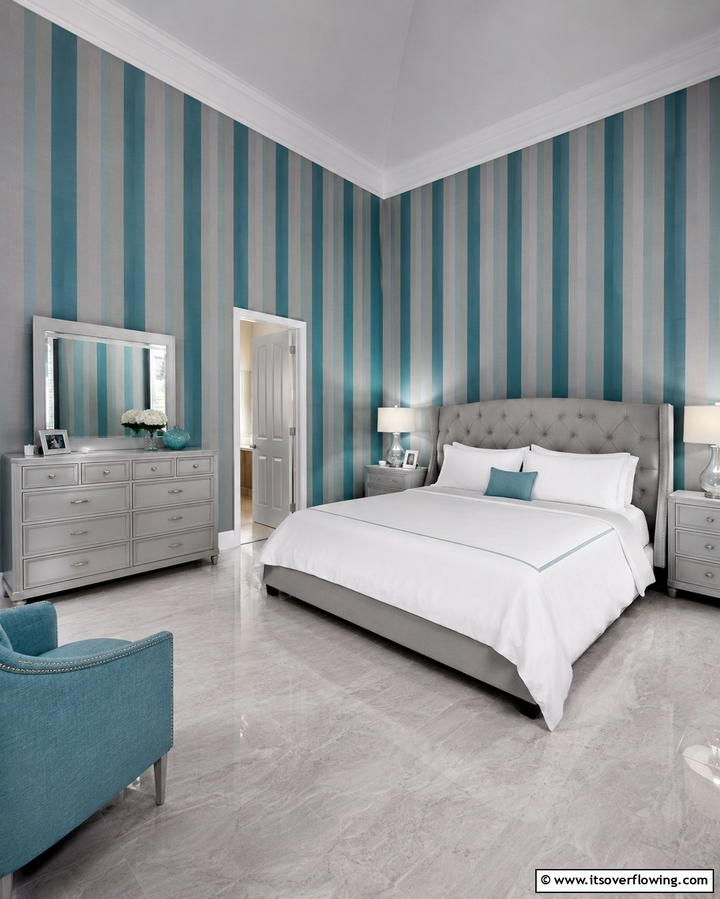 Teal and Grey Striped Wallpaper - 20 Teal and Grey Bedroom Ideas for a Modern Look