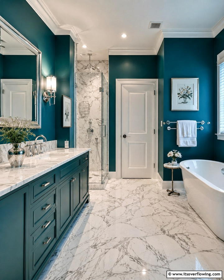 Teal and Marble Pairing - 30 Soothing Teal Bathroom Design Ideas for 2024