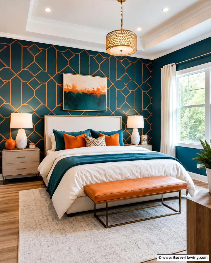 Teal and Orange Accent Wall - 25 Teal and Orange Bedroom Ideas for a Vibrant Retreat