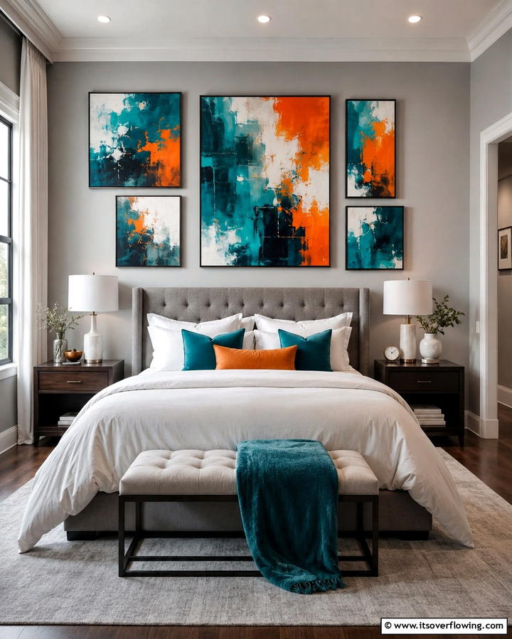 Teal and Orange Artwork - 25 Teal and Orange Bedroom Ideas for a Vibrant Retreat