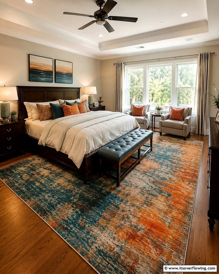 Teal and Orange Rug - 25 Teal and Orange Bedroom Ideas for a Vibrant Retreat