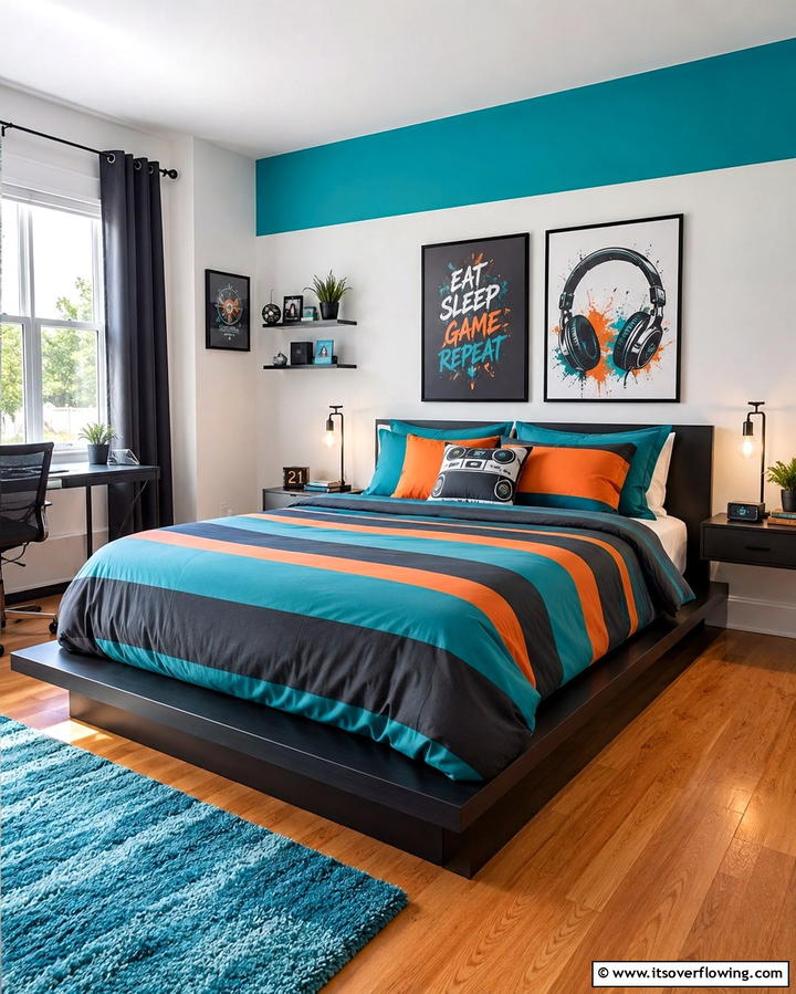 Teal and Orange Striped Bedding - 25 Teal and Orange Bedroom Ideas for a Vibrant Retreat