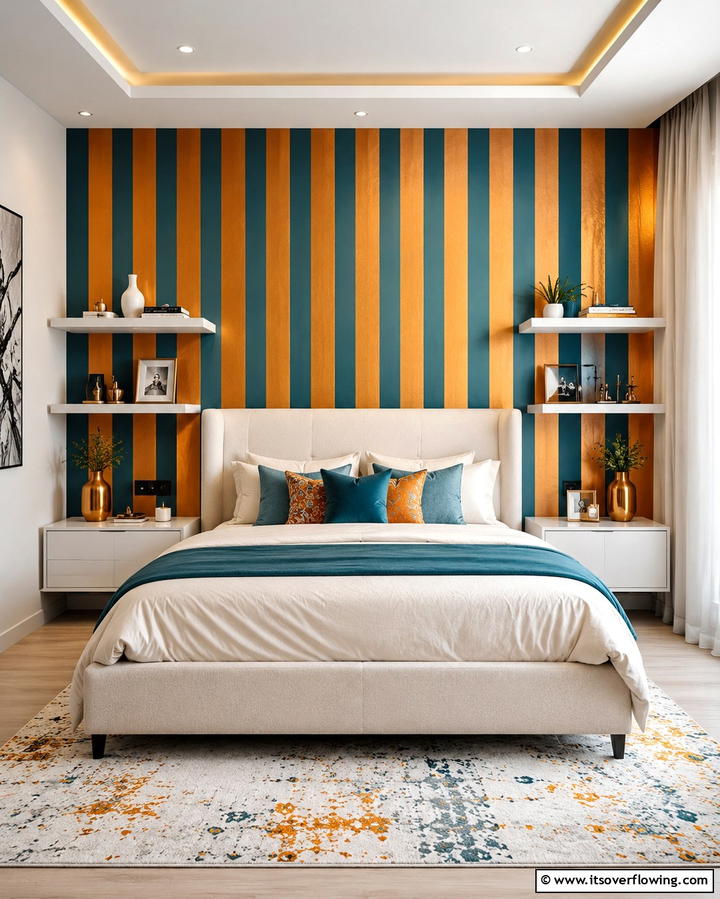 Teal and Orange Striped Wallpaper - 25 Teal and Orange Bedroom Ideas for a Vibrant Retreat