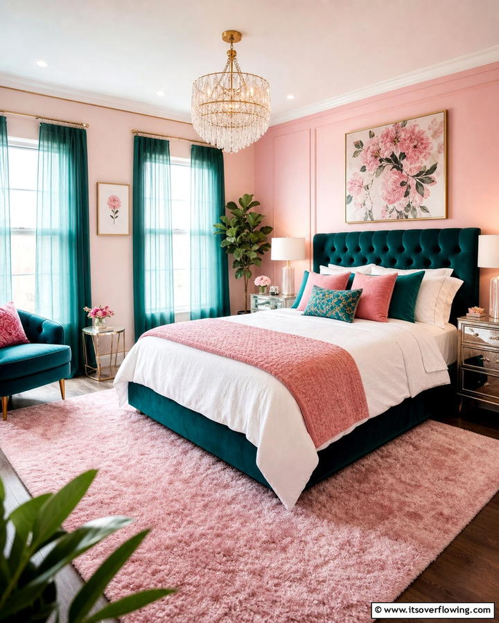Teal and Pink Feminine Flair - 25 Teal Bedroom Ideas for a Serene and Stylish Space