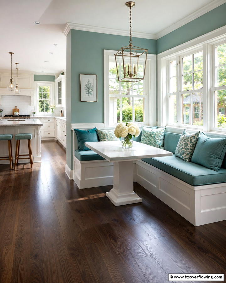 Teal and White Breakfast Nook - 25 Teal and White Kitchen Ideas for a Fresh Look