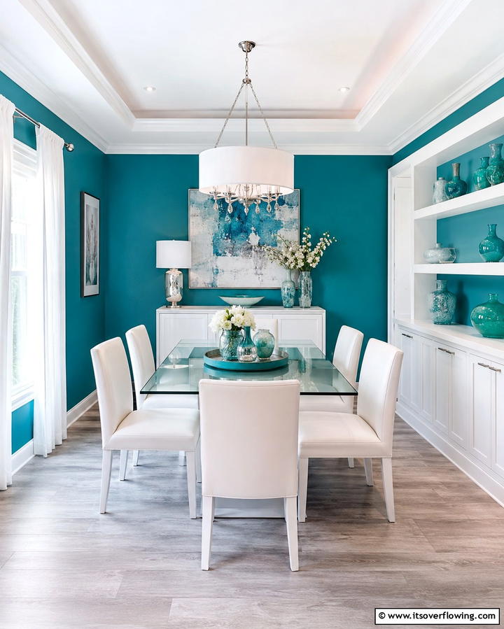 Teal and White Color Scheme - 20 Teal Dining Room Ideas for a Vibrant Space