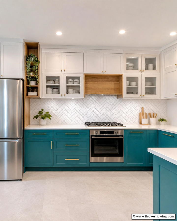 Teal and White Freshness - 25 Two-Tone Kitchen Cabinet Ideas for a Modern Look