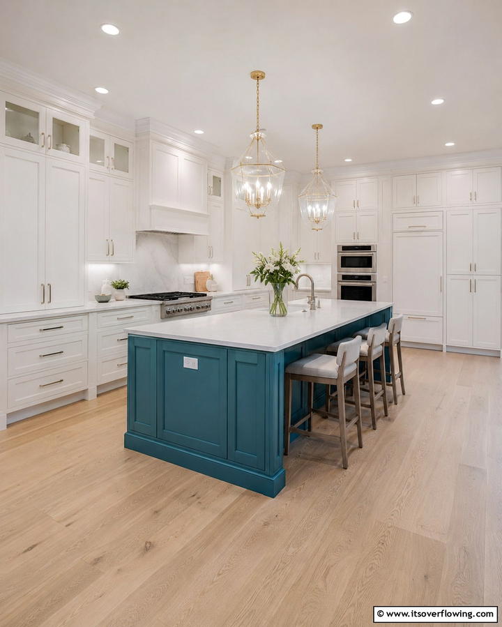 Teal and White Open Shelving - 25 Teal and White Kitchen Ideas for a Fresh Look