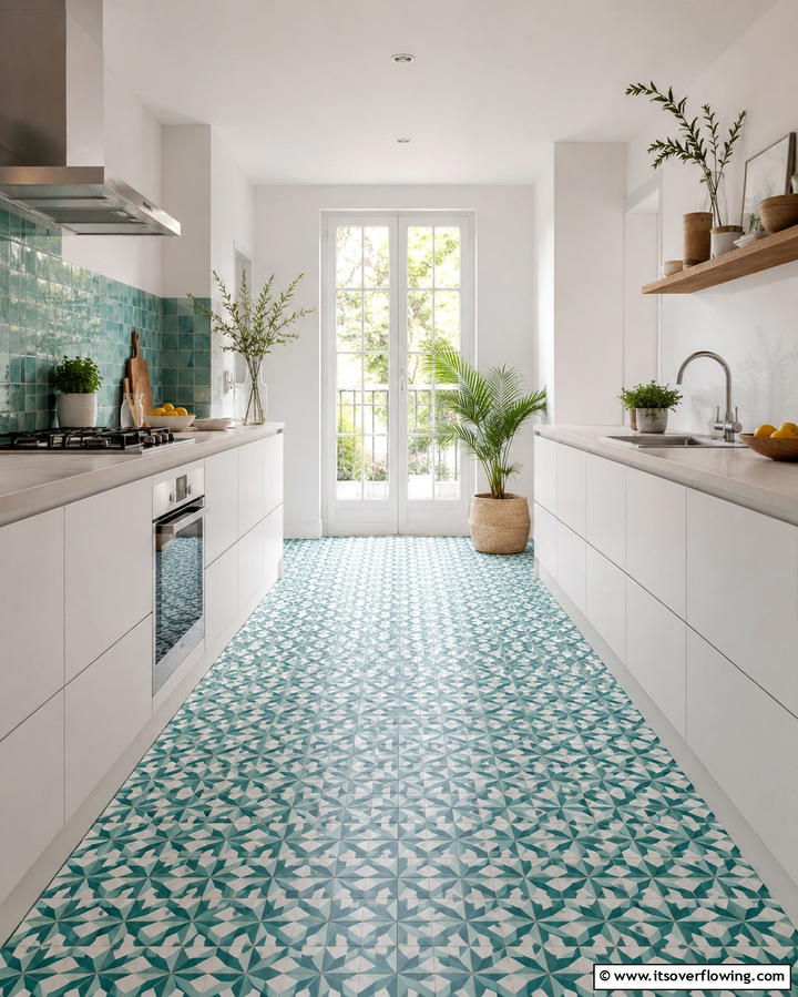 Teal and White Patterned Floor TilesExact - 25 Teal and White Kitchen Ideas for a Fresh Look