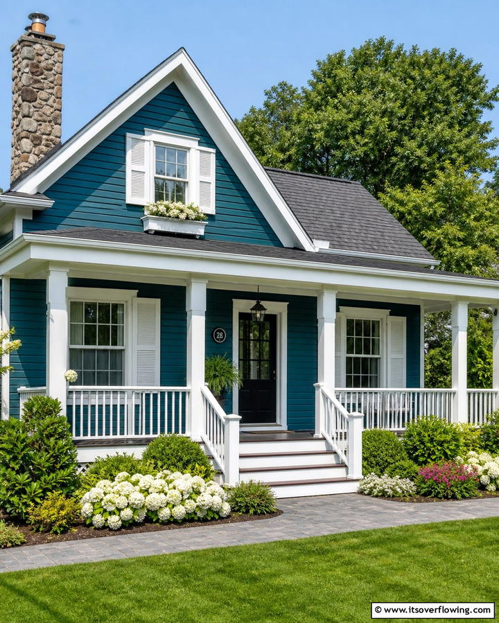 Teal and White Timeless Contrast - 25 Teal House Exterior Ideas for a Bold and Beautiful Look