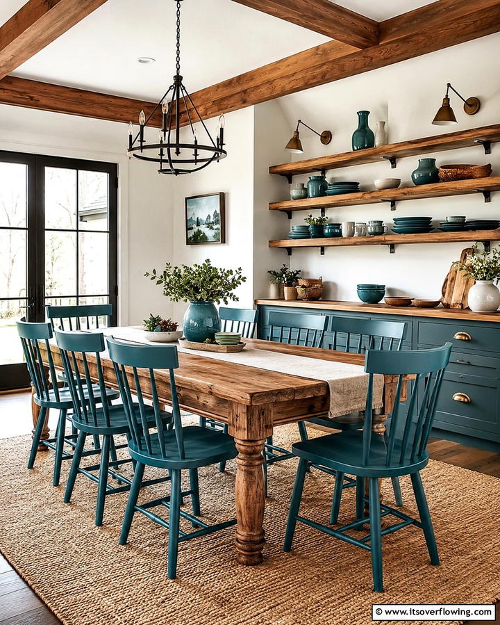 Teal and Wood Combination - 20 Teal Dining Room Ideas for a Vibrant Space