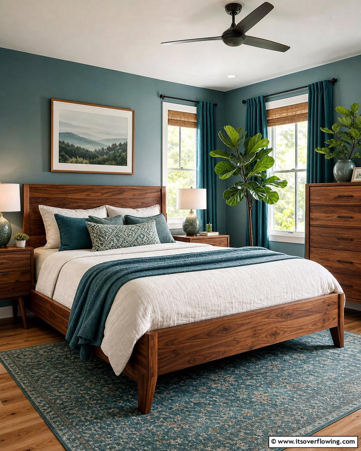 Teal and Wood Elements - 25 Teal Bedroom Ideas for a Serene and Stylish Space