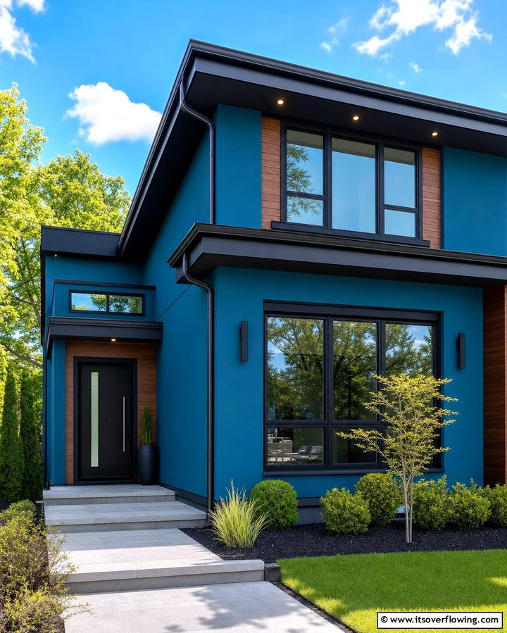 Teal with Black Accents for Modern Sophistication - 25 Teal House Exterior Ideas for a Bold and Beautiful Look