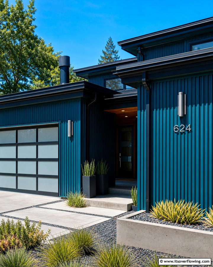 Teal with Black and Metallic Details - 25 Teal House Exterior Ideas for a Bold and Beautiful Look