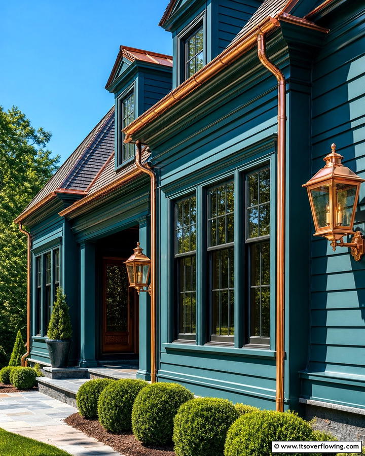 Teal with Copper Details for Luxe Finish - 25 Teal House Exterior Ideas for a Bold and Beautiful Look