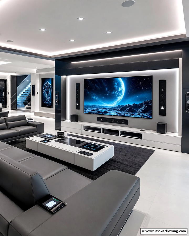 Tech Infused Entertainment Hub - 21 Modern Living Room Ideas for Stylish Gatherings