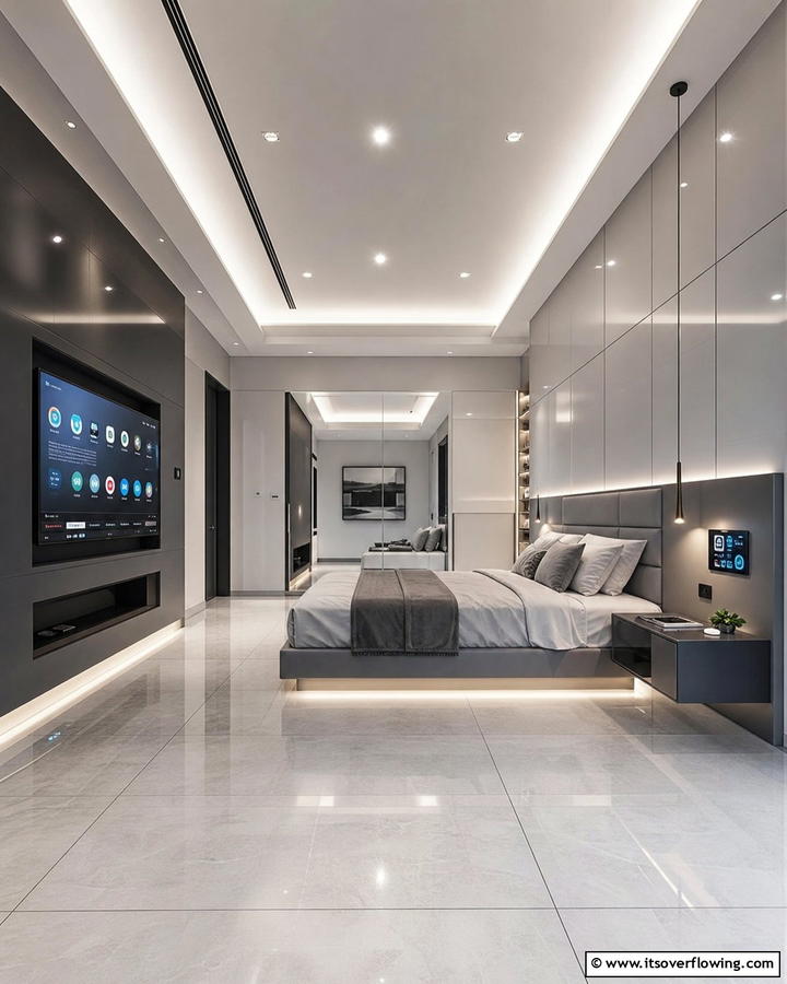 Tech Integrated Smart Space - 21 Mens Bedroom Ideas for a Masculine & Modern Aesthetic
