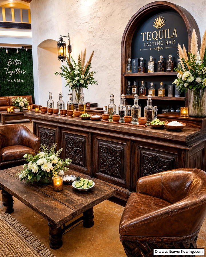 Tequila Tasting Bar - 25 Mexican Wedding Ideas for a Colorful and Festive Celebration