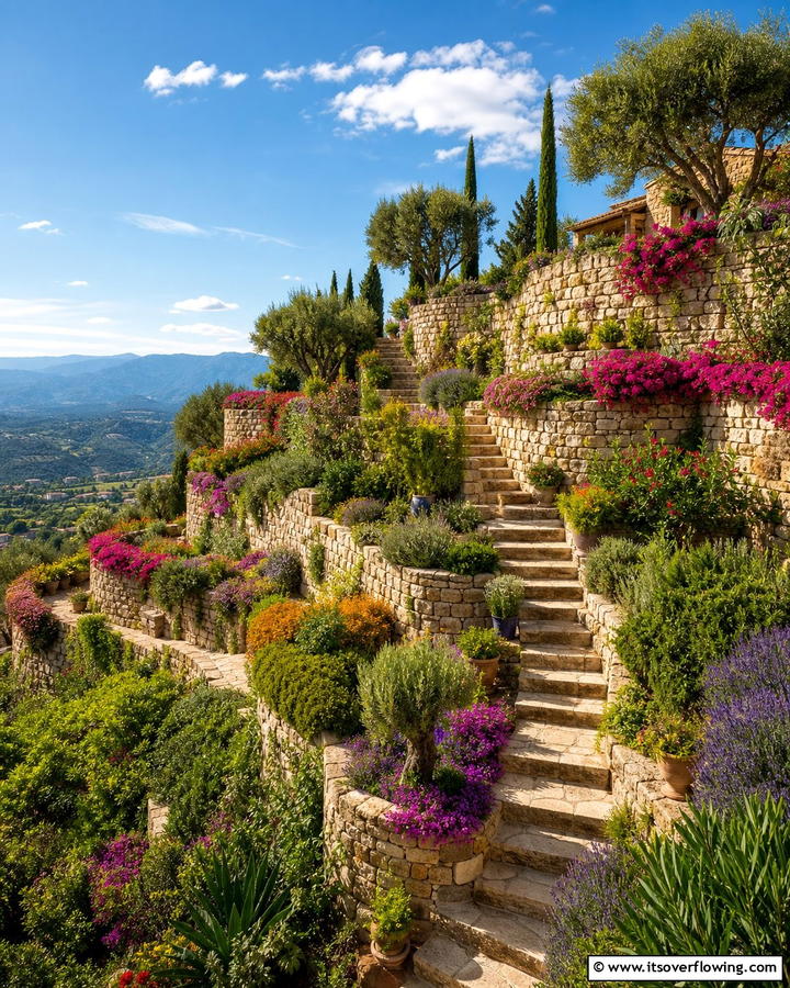 Terraced Hill Garden - 30 Greek Garden Ideas- Mediterranean-Inspired Landscaping
