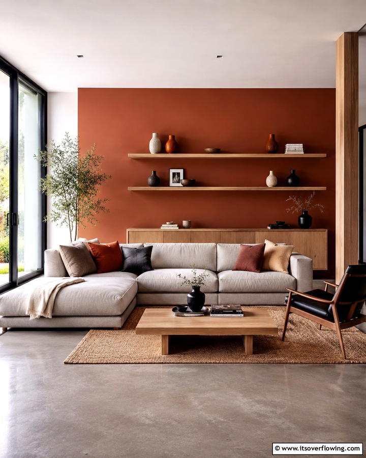 Terracotta Accent Wall - 25 Terracotta Living Room Ideas for a Warm Vibe