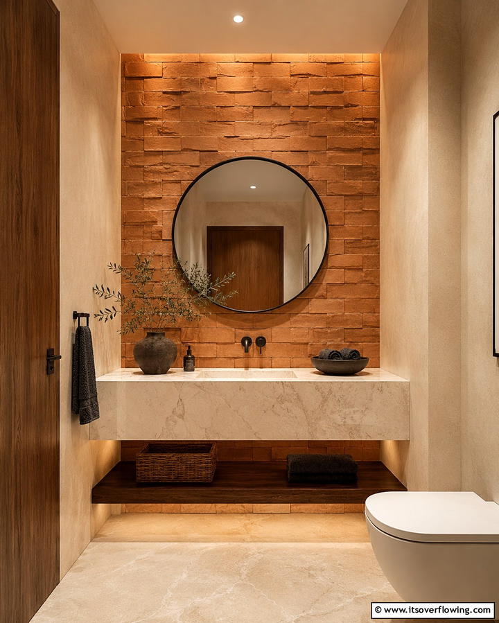 Terracotta Accent Wall for Visual Interest - 25 Terracotta Bathroom Ideas for an Earthy Retreat