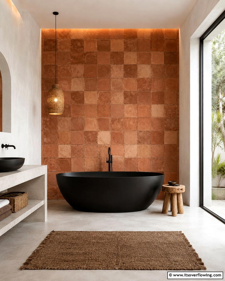 Terracotta Accent Walls - 25 Terracotta Bathroom Ideas for an Earthy Retreat