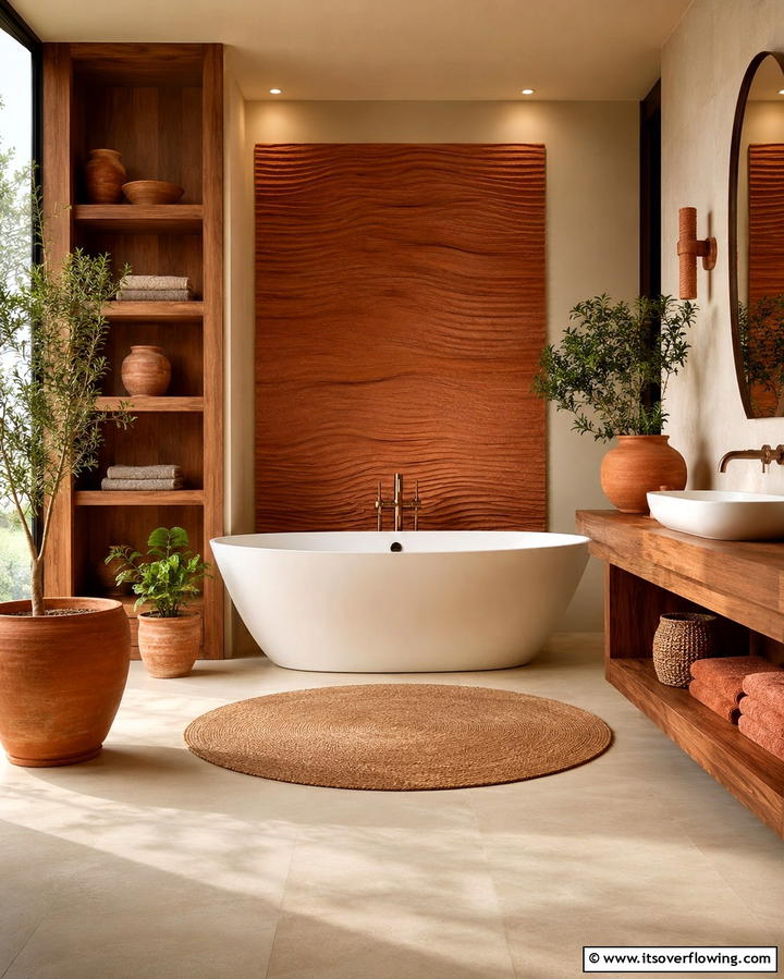 Terracotta Accents for Warmth - 25 Orange Bathroom Ideas for a Vibrant Space
