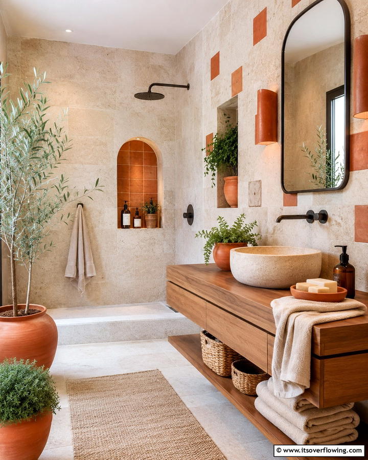 Terracotta Accents - 25 Earthy Bathroom Ideas for a Natural Retreat