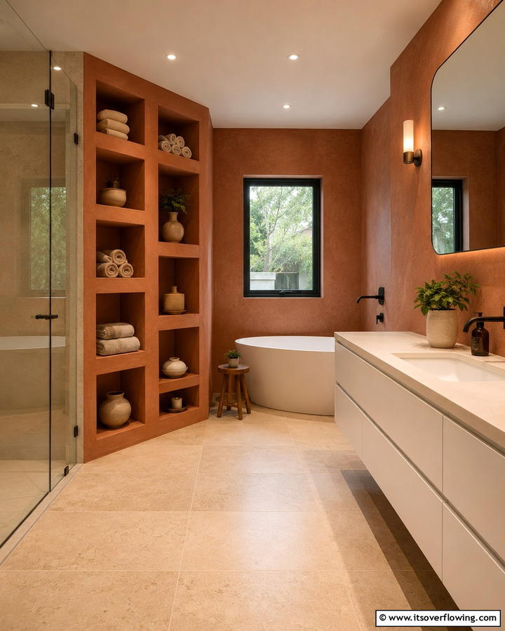 Terracotta Bathroom Storage Units - 25 Terracotta Bathroom Ideas for an Earthy Retreat
