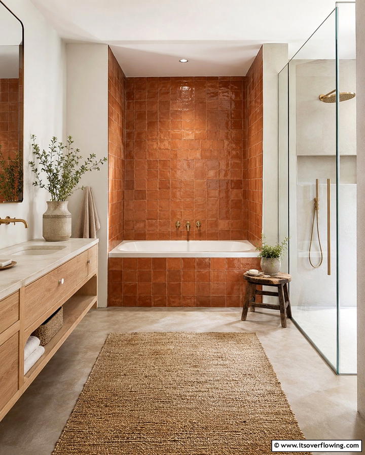 Terracotta Bathtub Surround for a Spa Like Feel - 25 Terracotta Bathroom Ideas for an Earthy Retreat