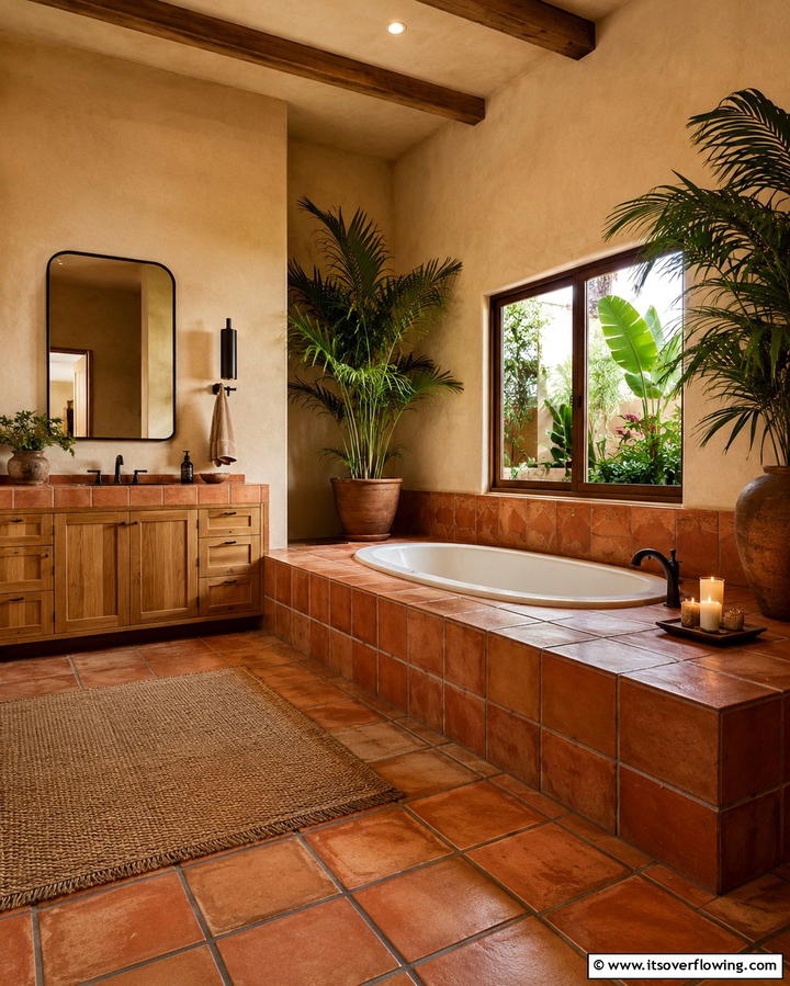 Terracotta Bathtub Surrounds - 25 Terracotta Bathroom Ideas for an Earthy Retreat