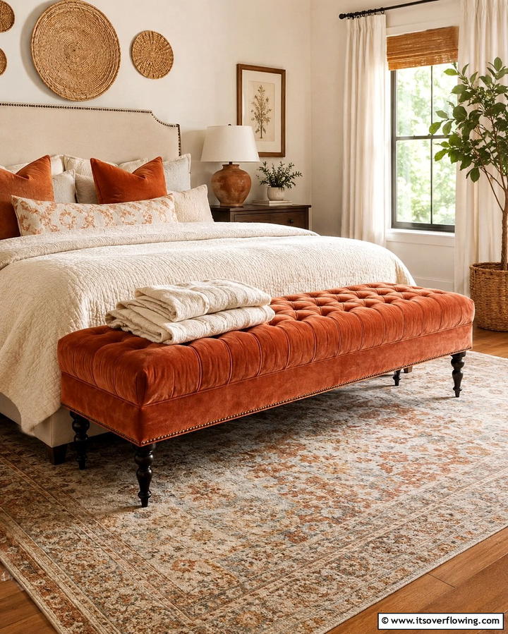 Terracotta Bedding Bench - 20 Terracotta Bedroom Ideas for a Warm and Cozy Space