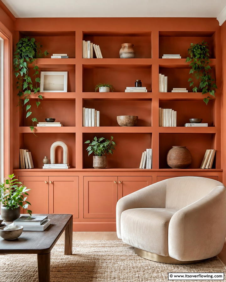 Terracotta Bookshelves - 25 Terracotta Living Room Ideas for a Warm Vibe