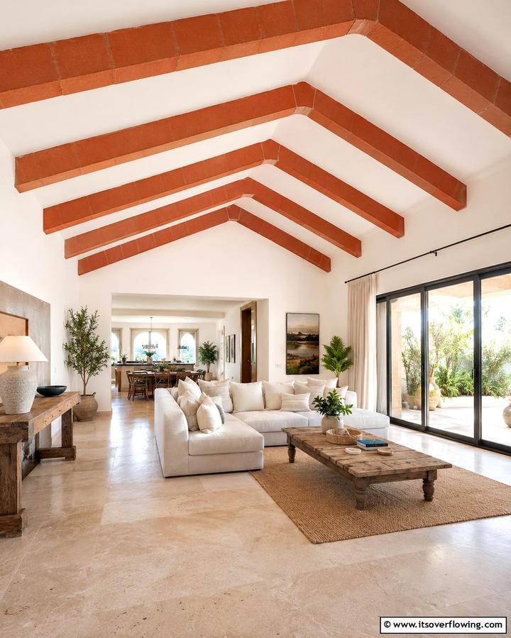 Terracotta Ceiling Beams - 25 Terracotta Living Room Ideas for a Warm Vibe