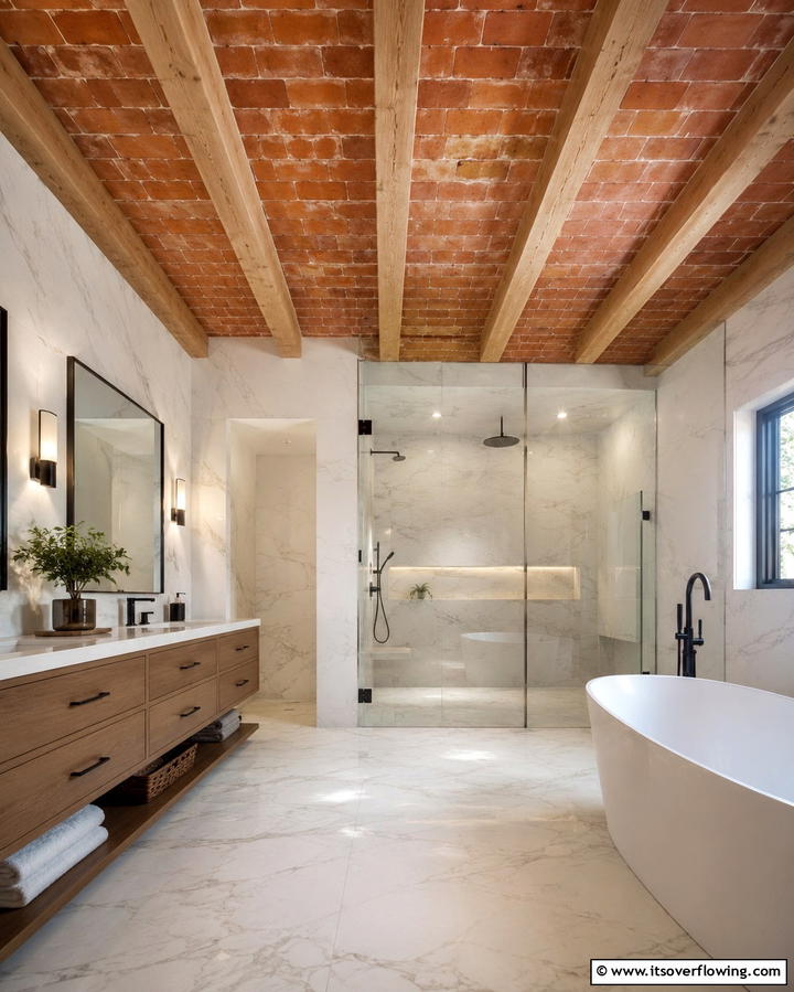 Terracotta Ceiling for an Unexpected Touch - 25 Terracotta Bathroom Ideas for an Earthy Retreat