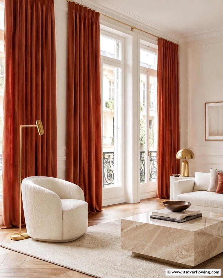 Terracotta Curtains - 25 Terracotta Living Room Ideas for a Warm Vibe