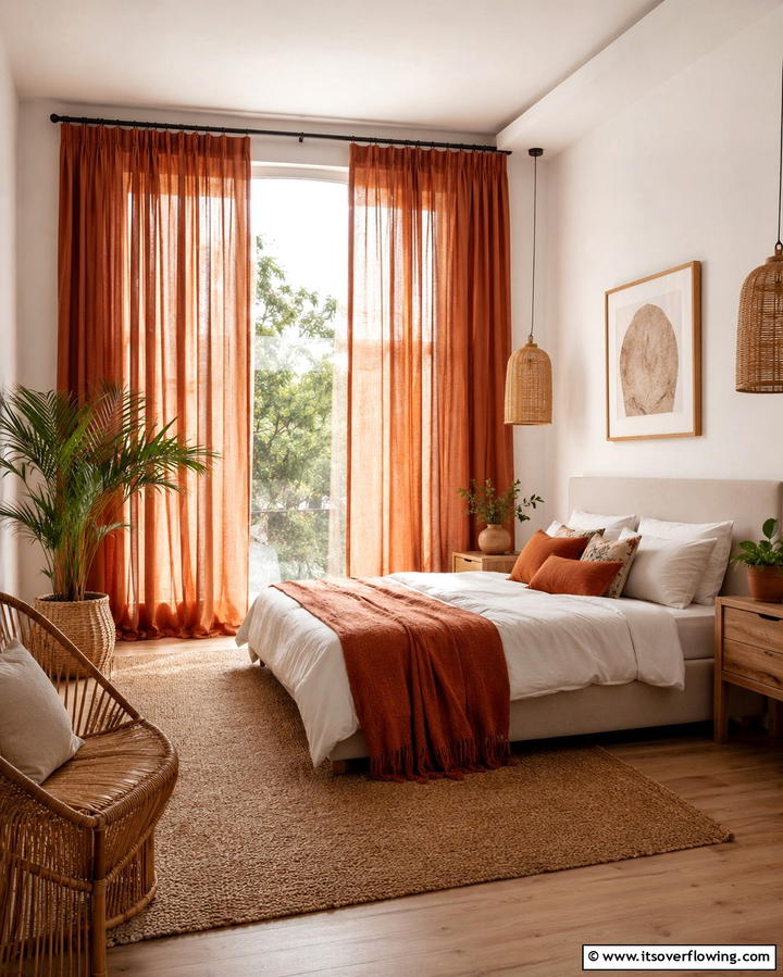 Terracotta Curtains - 20 Terracotta Bedroom Ideas for a Warm and Cozy Space