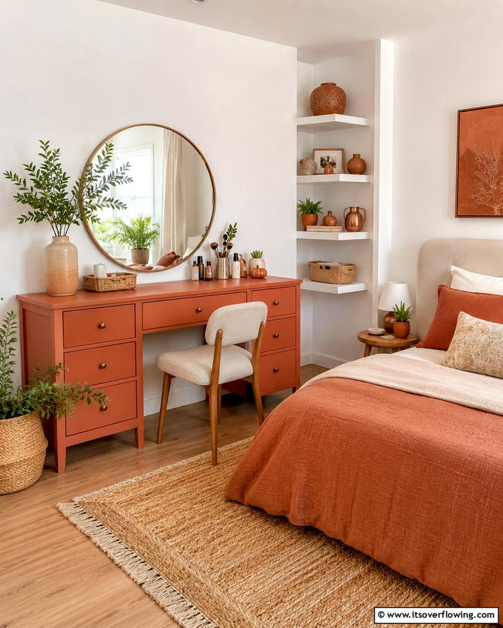 Terracotta Desk or Vanity - 20 Terracotta Bedroom Ideas for a Warm and Cozy Space