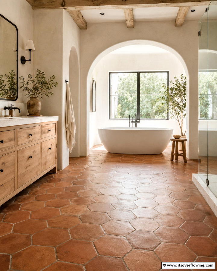 Terracotta Floor Tiles for Timeless Elegance - 25 Terracotta Bathroom Ideas for an Earthy Retreat