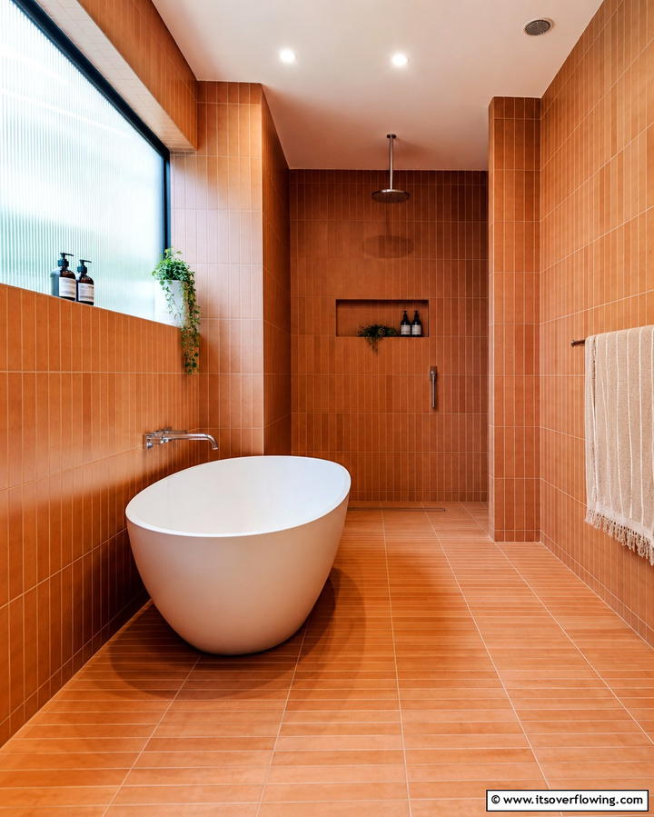Terracotta Floor to Ceiling Tiles - 25 Terracotta Bathroom Ideas for an Earthy Retreat