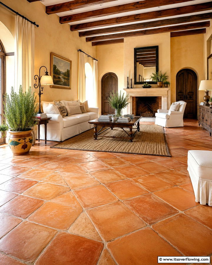 Terracotta Flooring - 20 Tuscan Living Room Ideas for a Cozy Feel