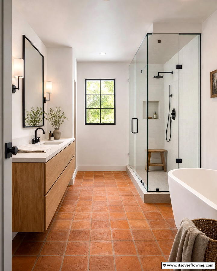 Terracotta Flooring - 25 Mexican Bathroom Ideas for a Vibrant and Cultural Space