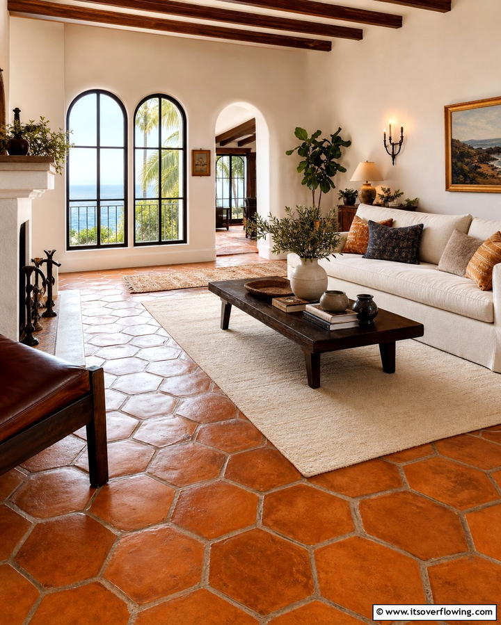 Terracotta Flooring Charm - 25 Spanish Style Living Room Ideas for Timeless Elegance