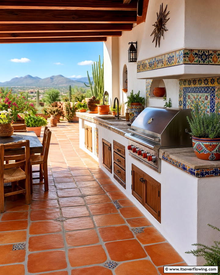 Terracotta Flooring Charm - 20 Mexican Outdoor Kitchen Ideas for Vibrant Spaces