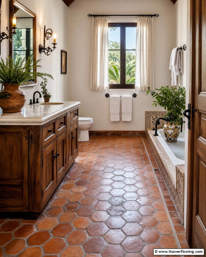 Terracotta Flooring - 20 Mediterranean Bathroom Ideas for a Relaxing Retreat
