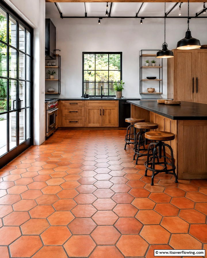 Terracotta Floors with Contrasting Grout - 25 Terracotta Kitchen Floor Ideas for a Rustic Charm