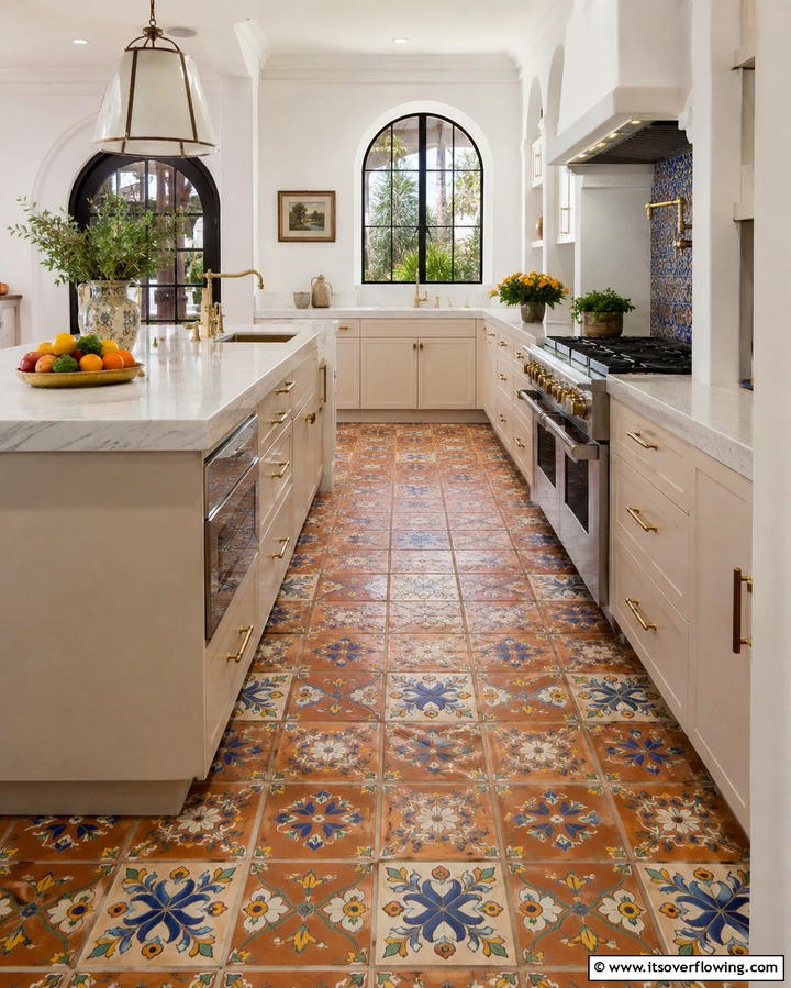 Terracotta Floors with Hand Painted Patterns - 25 Terracotta Kitchen Floor Ideas for a Rustic Charm