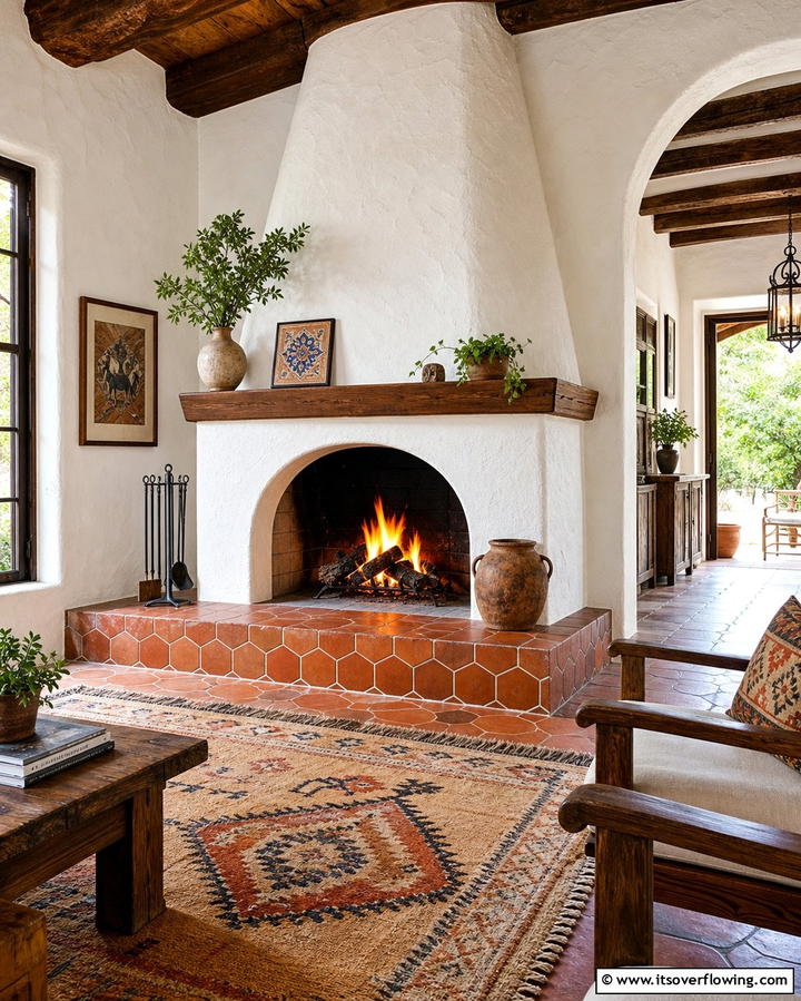 Terracotta Hearth for Warmth - 25 Spanish Style Fireplace Ideas for Cozy Living Spaces